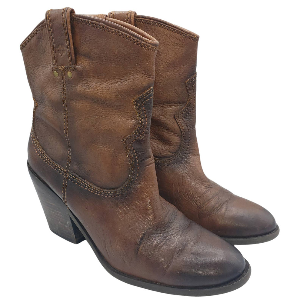 Lucky Brand Brown & Black Burnished Cowboy Boots